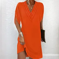 New Women's Spring Summer V-neck Pleated Batwing Sleeve Dress Elegant Commute City Style Knee-length Dress main image 4