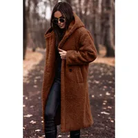 Wish2025 Autumn Winter Fashion Long Length Solid Color Long Sleeve Women's Woolen Coat Street Style High Street Loose Fit Coat main image 2
