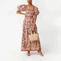 Casual Floral Print Top And Halter Skirt Two-Piece Set Square Collar Midi Skirt Stylish Commute Urban Style Women's Fashion sku image 3