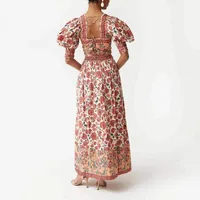 Casual Floral Print Top And Halter Skirt Two-Piece Set Square Collar Midi Skirt Stylish Commute Urban Style Women's Fashion main image 4