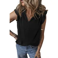 Summer 2025 Women's Pure Color Bell Sleeveless Top Loose V-neck Vest Fashionable Commuting Versatile Cotton Blend Casual Wear main image 3