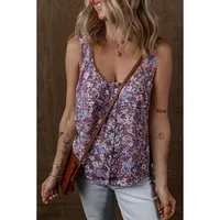 Retro Floral Print Sleeveless Vest Women's Loose Fit U-Neck Summer New Style Versatile Casual Wear Comfortable Cotton Blend main image 1