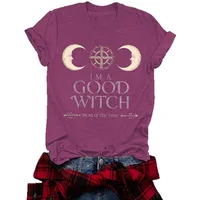 Loose Summer Short Sleeve Women's T-shirt Halloween Print Witch Astral Projection Illustration Fashionable Casual Round Neck main image 5