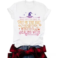 Fashionable Short Sleeve Halloween T-Shirt Women's Cute Print Witch Top Street Style Round Neck Cotton Polyester Blend main image 3