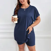 Casual And Comfortable Plus Size Loungewear Suit Summer Short Sleeve Shorts Two-Piece  Simple Style Women's Fashion main image 1