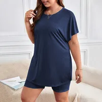 Casual And Comfortable Plus Size Loungewear Suit Summer Short Sleeve Shorts Two-Piece  Simple Style Women's Fashion main image 3