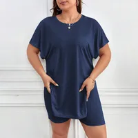 Casual And Comfortable Plus Size Loungewear Suit Summer Short Sleeve Shorts Two-Piece  Simple Style Women's Fashion main image 4