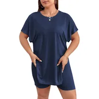 Casual And Comfortable Plus Size Loungewear Suit Summer Short Sleeve Shorts Two-Piece  Simple Style Women's Fashion main image 5