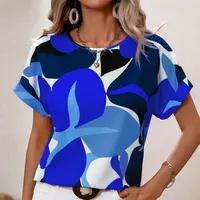 Fashion Short Sleeve Round Neck T-shirt Independent New Summer Printed Top Women's Plant Flower Polyester Fabric Batwing Sleeve main image 2