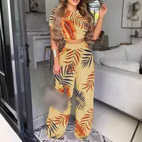 Elegant Short Sleeve Two-Piece Printed Trousers Women's Fashion Casual Wear Breathable Comfortable Polyester Blend main image 2