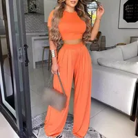 Elegant Short Sleeve Two-Piece Printed Trousers Women's Fashion Casual Wear Breathable Comfortable Polyester Blend main image 4