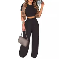 Elegant Short Sleeve Two-Piece Printed Trousers Women's Fashion Casual Wear Breathable Comfortable Polyester Blend main image 5