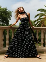 Summer New Sexy Polka Dot Off-the-Shoulder Women's Dress Sling High Waist With Straps A- Line Dress Long Skirt sku image 4