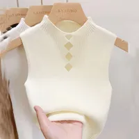 Half Turtleneck Knitted Lace Short Top Women's Underwear Coat Sleeveless T-shirt Strapless Short Top main image 1