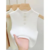 Half Turtleneck Knitted Lace Short Top Women's Underwear Coat Sleeveless T-shirt Strapless Short Top sku image 1