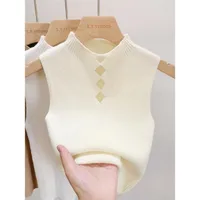 Half Turtleneck Knitted Lace Short Top Women's Underwear Coat Sleeveless T-shirt Strapless Short Top sku image 2