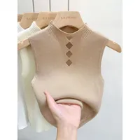 Half Turtleneck Knitted Lace Short Top Women's Underwear Coat Sleeveless T-shirt Strapless Short Top sku image 3