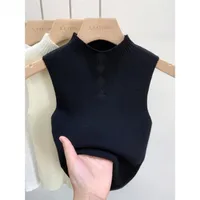 Half Turtleneck Knitted Lace Short Top Women's Underwear Coat Sleeveless T-shirt Strapless Short Top sku image 5