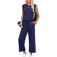 Casual Loose Sleeveless Round Neck Two-Piece Set For Women Fashion Casual Set Solid Color Commute Style With Pockets main image 5