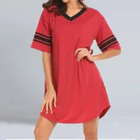 Fashion Colorblock Homewear V-neck Long Casual T-shirt Unisex Patchwork Street Style Polyester Short Sleeve T-shirt main image 3