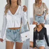 Early Autumn  Leisure Long Sleeve Knitted Cardigan Hollow Out Belt Women's Fashion Basic main image 1