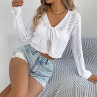 Early Autumn  Leisure Long Sleeve Knitted Cardigan Hollow Out Belt Women's Fashion Basic main image 2