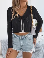 Early Autumn  Leisure Long Sleeve Knitted Cardigan Hollow Out Belt Women's Fashion Basic sku image 12