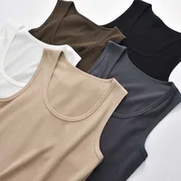 Women's U-Neck Sleeveless Vest Summer Outer Wear Inner Anti-Exposure Side Chest Cotton Bottom White Top main image 2