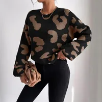 Fashion Classic Leopard Pattern Knitted Sweater Women Round Neck Pullover Long Sleeve Commuter Style Regular Sleeve Length main image 1