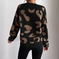Fashion Classic Leopard Pattern Knitted Sweater Women Round Neck Pullover Long Sleeve Commuter Style Regular Sleeve Length main image 2