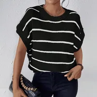 Women's Short-Sleeved Knitted Sweater Summer New Striped Multicolor Printing Pullover Cotton Acrylic Loose Design Street Style Top main image 2