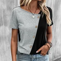 Stylish Loose Short Sleeve T-shirt Color Matching Neckline Women's Casual Style Comfortable Polyester Blend Urban Commuter Style main image 1