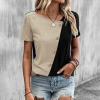 Stylish Loose Short Sleeve T-shirt Color Matching Neckline Women's Casual Style Comfortable Polyester Blend Urban Commuter Style main image 2