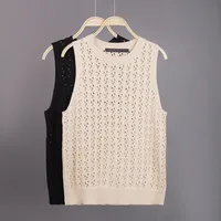 Fashion Hollowed-out Cotton Sleeveless Round Neck Sweater Women's Elegant Short Top  Style main image 1