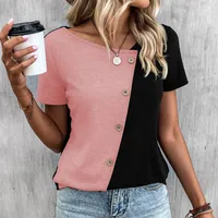 Stylish Loose Short Sleeve T-shirt Color Matching Neckline Women's Casual Style Comfortable Polyester Blend Urban Commuter Style main image 3