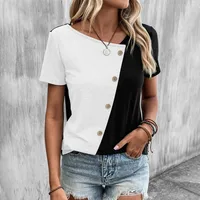Stylish Loose Short Sleeve T-shirt Color Matching Neckline Women's Casual Style Comfortable Polyester Blend Urban Commuter Style main image 4