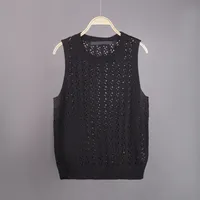 Fashion Hollowed-out Cotton Sleeveless Round Neck Sweater Women's Elegant Short Top  Style main image 3