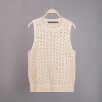 Fashion Hollowed-out Cotton Sleeveless Round Neck Sweater Women's Elegant Short Top  Style main image 4