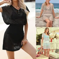 Sweet Style Women's Beach Dress Knitted Hollow Design Beach Overskirt Suitable For Swimming Polyester Fabric Couple Suit main image 2