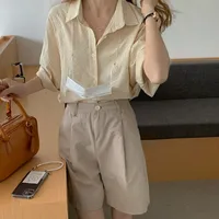 Elegant Striped Short Sleeve Shirt Women's Loose Design Summer  Fashion Tops Gray New Casual Wear main image 3
