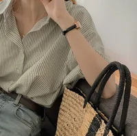 Elegant Striped Short Sleeve Shirt Women's Loose Design Summer  Fashion Tops Gray New Casual Wear main image 4