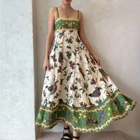 Elegant Simple Floral Print Halter Sleeveless Summer Dress Women's High Waist Ankle Length Commuter Style Polyester Fabric main image 1