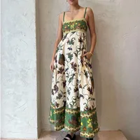 Elegant Simple Floral Print Halter Sleeveless Summer Dress Women's High Waist Ankle Length Commuter Style Polyester Fabric main image 3