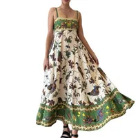 Elegant Simple Floral Print Halter Sleeveless Summer Dress Women's High Waist Ankle Length Commuter Style Polyester Fabric main image 5