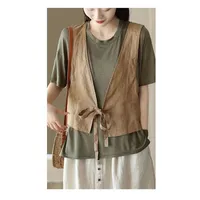 Universal Cotton And Linen Solid Color Drawstring Cardigan Vest Women's Artistic Retro Loose Trendy Top Commuter Urban Style Backless sku image 21