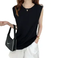 Sleeveless White T-shirt Women's Loose Summer New Fashion Black Vest Top Student Outdoor Wear Ins Style Round Neck Polyester Milk Silk main image 2