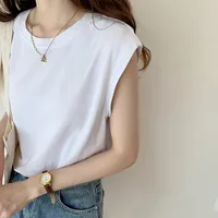 Sleeveless White T-shirt Women's Loose Summer New Fashion Black Vest Top Student Outdoor Wear Ins Style Round Neck Polyester Milk Silk sku image 13