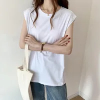Sleeveless White T-shirt Women's Loose Summer New Fashion Black Vest Top Student Outdoor Wear Ins Style Round Neck Polyester Milk Silk main image 5