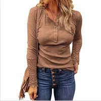 New  Round Neck Stitching Lace Sleeve Loose-Fitting Solid Color Long Sleeves T-shirt Female Fashion Commuter Style main image 4