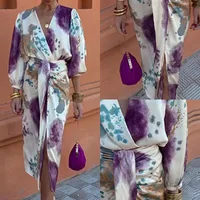 Elegant V-neck Long Sleeve Split Skirt Ladies Fashion Suit  New European Style Sweet Fresh Style Polyester Fabric main image 1